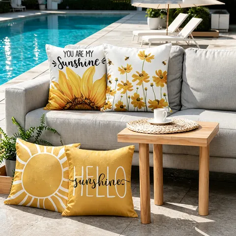 Outdoor Waterproof Sunflower Pillow Cover Modern Minimalist Floral Cushion Case For Living Room Patio Sofa