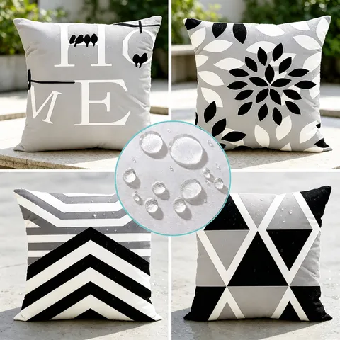 Waterproof Geometric Print Pillow Cover Modern Polyester Cushion Cover For Outdoor Garden Sofa Living Room