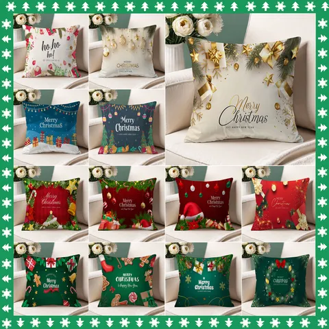 Christmas Pillow Cover Festive Printed Home Decor Living Room Sofa Cushion Cover Holiday Decorative Pillowcase