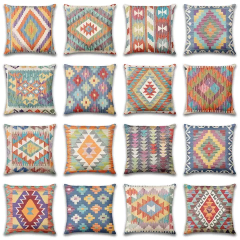 Fodera per Cuscino con Stampa Geometrica Bohemien Poliestere Pelle di Pesca Lino Fodera per Cuscino Quadrata Decorativa per Divano Decorazione Casa