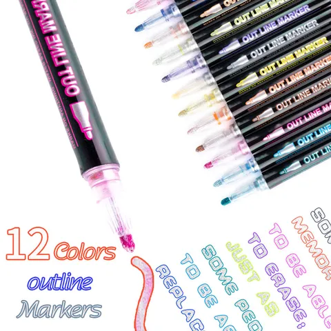 Double Line Outline Markers Metallic Glitter Pens Water Based Drawing Pens For Journaling Card Making And Painting