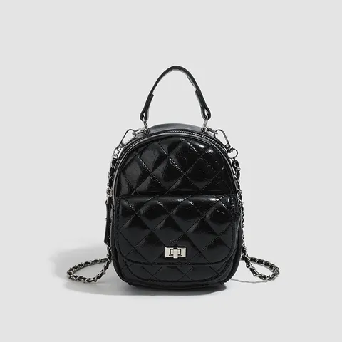 Sac à Dos Matelassé avec Chaîne pour Femmes Mode Cuir PU Petit Sac d'Épaule de Voyage Décontracté Quotidien Mini Sac à Dos