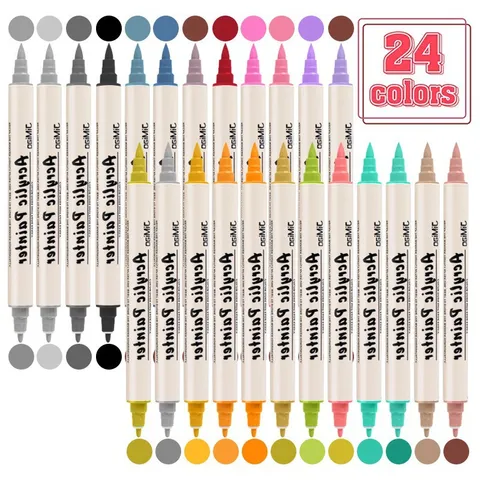 Acrylic Paint Pens Dual Tip Art Markers For Rock Painting Canvas Wood Ceramic Craft Drawing And Coloring