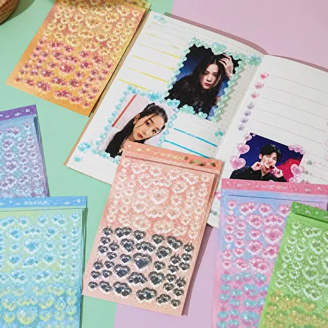 Waterproof PET Laser Heart Cloud Stickers Set Cute Decorative Decals For Journaling DIY Scrapbooking School Supplies