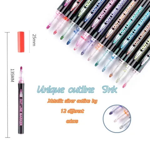 Double Line Outline Markers Metallic Colorful Drawing Pens Dual Ink Art Markers For School Office