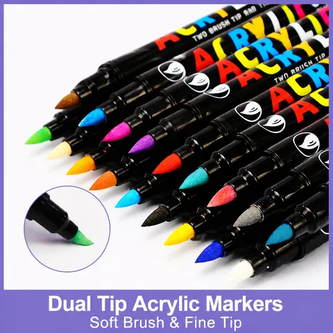 Doppelkopf Doppelfarbe Acryl Marker Stifte Weiche Pinselspitze Wasserdichte Graffiti Stifte Für Kunst Malerei Büro Schule