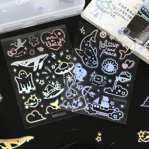 Transparent PET Laser Cartoon Stickers DIY Photo Album Phone Decorative Decals Cute Korean Style Stationery Stickers