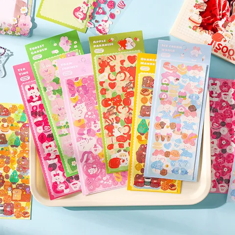 Cute Cartoon Laser Stickers Waterproof PVC Handbook Deco Stickers For Kids DIY Scrapbooking Craft School Supplies
