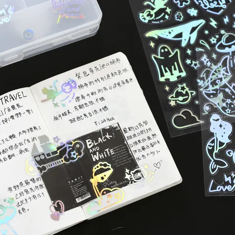Transparent PET Laser Cartoon Stickers DIY Photo Album Phone Decorative Decals Cute Korean Style Stationery Stickers