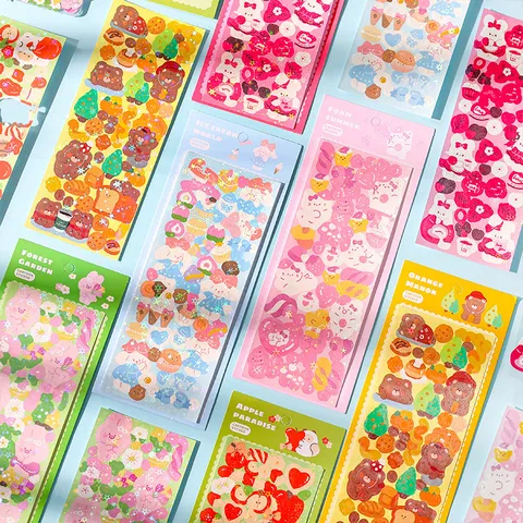 Cute Cartoon Laser Stickers Waterproof PVC Handbook Deco Stickers For Kids DIY Scrapbooking Craft School Supplies