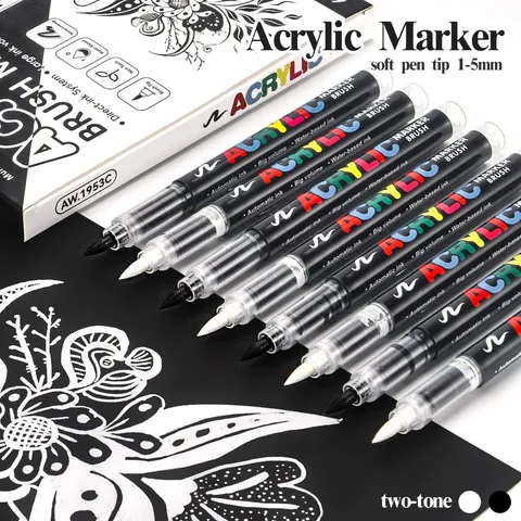 Direct Liquid Acrylic Paint Marker Pens Black And White Highlight Marker Pens Waterproof Art Drawing Pens For DIY Craft