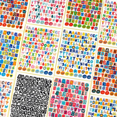 Korean Colored Alphabet Symbol Digital Stickers PET Waterproof DIY Hand Account Photo Decorative Stationery Sticker