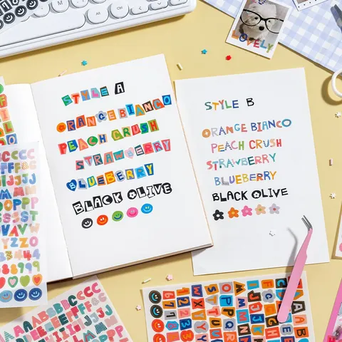 Korean Colored Alphabet Symbol Digital Stickers PET Waterproof DIY Hand Account Photo Decorative Stationery Sticker