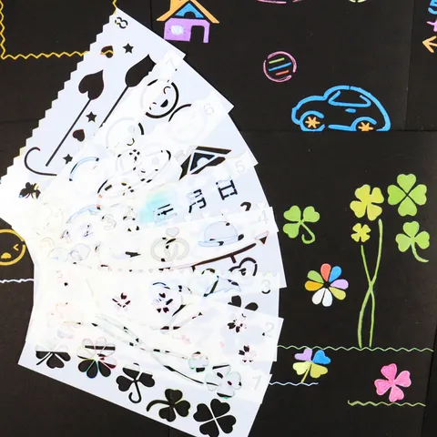 Plastik Zeichenschablone Lineal Set Klee Muster Stift Lineal Für Kinder DIY Scrapbooking Journaling Schule Kunstbedarf
