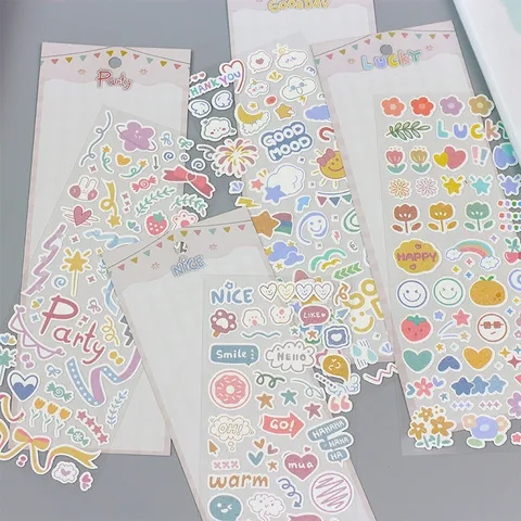 Korean DIY Decorative Laser Stickers Cute PVC Handaccount Scrapbooking Stationery Supplies Lucky Party Theme Sticker Pack
