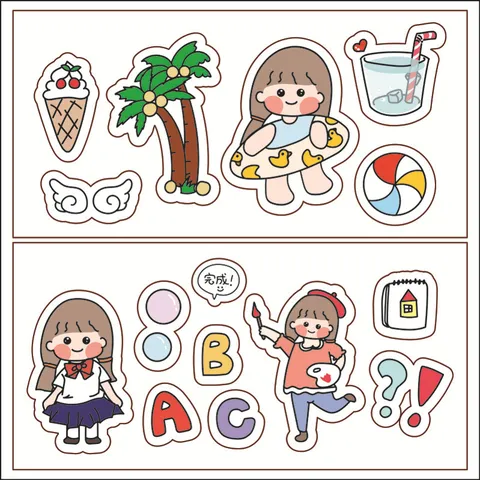Decorative Stickers Set Cute Cartoon Girl Love Heart Star Dot Scrapbook DIY Craft Stationery Decals Gift Embellishment