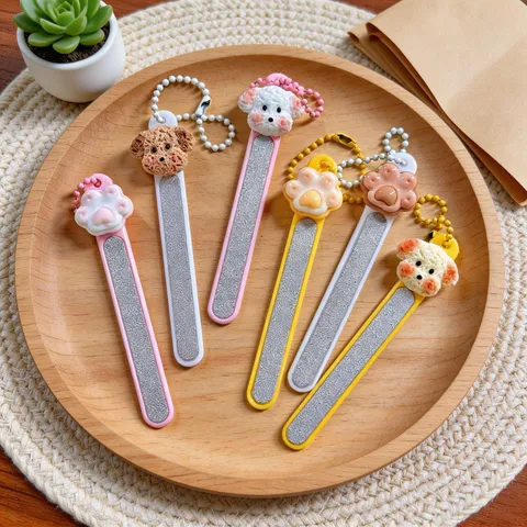 Portable Cute Cartoon Nail File With Cat Claw Puppy Resin Charm Double Sided Abrasive Sandpaper Manicure Nail Tool