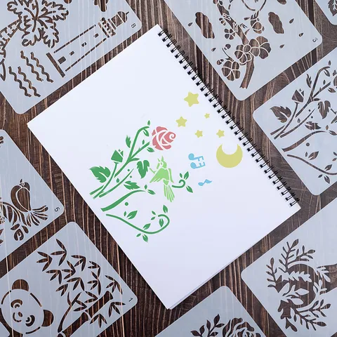 Hollow Out Painting Template Drawing Tool DIY Scrapbook Lace Ruler Student Blackboard Newspaper Painting Stencil Set