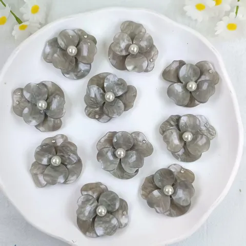 Elegant Grey Marble Resin Flower DIY Accessory Artificial Pearl Rhinestone Decoration For Hair Clip Shoe Charm Jewelry Making