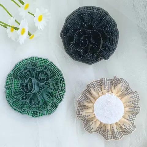 Rhinestone Mesh Flower DIY Patch Brooch For Shoes Bags Clothing Accessories Elegant Hand-Woven Corsage Embellishment For Women Wedding Party