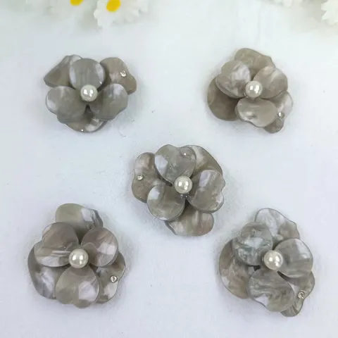 Elegant Grey Marble Resin Flower DIY Accessory Artificial Pearl Rhinestone Decoration For Hair Clip Shoe Charm Jewelry Making