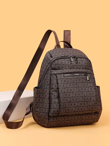 Women Fashion Casual Travel Backpack Large Capacity PU Leather Vintage Letter Printed Daypack