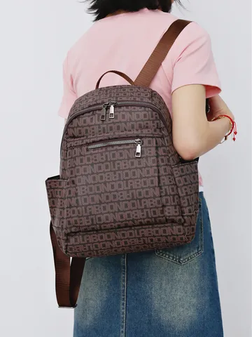 Women Fashion Casual Travel Backpack Large Capacity PU Leather Vintage Letter Printed Daypack