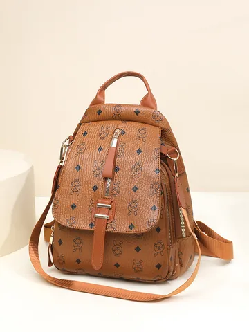 Vintage PU Leather Backpack For Women Large Capacity Casual Commuting Travel Bookbag With Monogram And Pockets