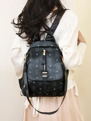 Vintage PU Leather Backpack For Women Large Capacity Casual Commuting Travel Bookbag With Monogram And Pockets