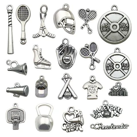 Sports Series Alloy Sports Charms DIY Necklace Bracelet Pendants Basketball Football Volleyball Dumbbell Jewelry Making Accessories