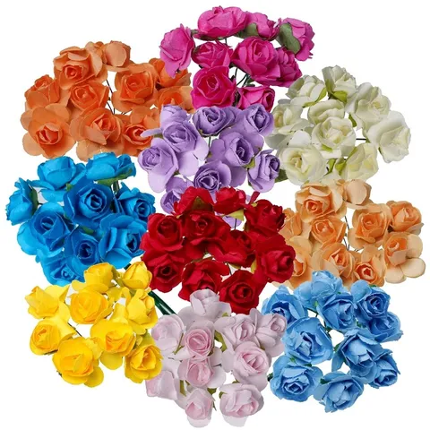 Flores de Rosas de Papel Artificial Pequeña Flor de Ciruelo Manualidades DIY para Decoración de Caja de Regalo Hogar Boda Arreglo Floral