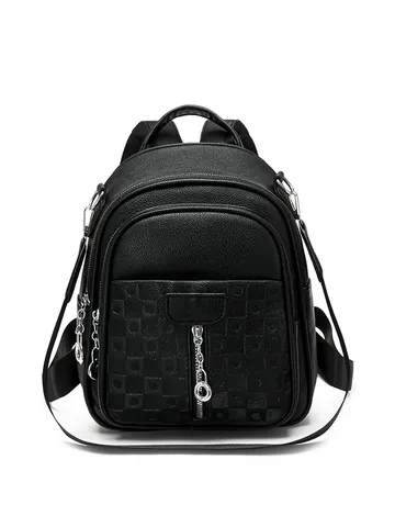 Women PU Leather Casual Backpack Travel Commute School Bookbag Simple Solid Color Fashion Daypack Handbag For Daily Use