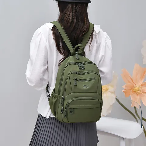 Women Casual Nylon Waterproof Backpack Large Capacity Multi Pocket School Bag Lightweight Commuter Travel Rucksack