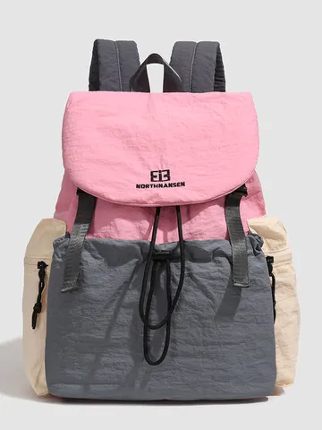 Women Casual Color Block Nylon Backpack Lightweight Outdoor Travel School Bookbag