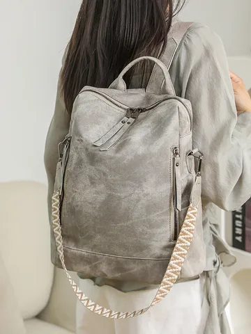 Women PU Leather Vintage Backpack Casual Large Capacity Travel School Bag Fashion Daypack