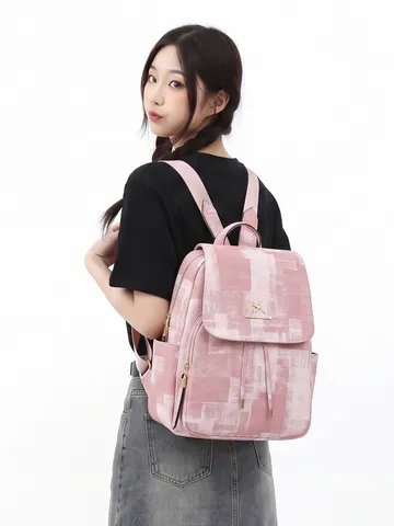 Fashion Casual Backpack For Women Large Capacity Drawstring Travel Bag PU Leather Vintage School Bookbag