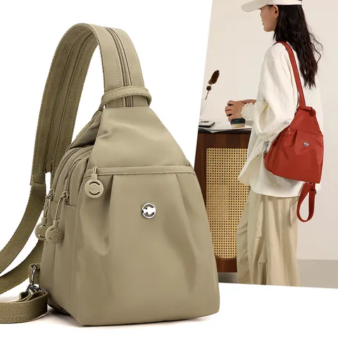 Japanese Minimalist Nylon Casual Backpack Large Capacity Travel School Bookbag Solid Color Drawstring Daypack