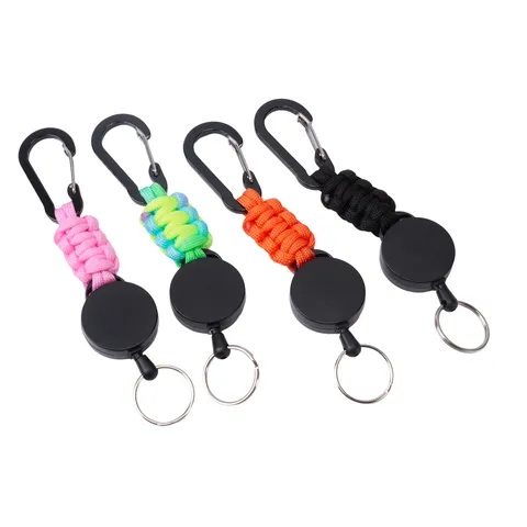 Llavero Retráctil Trenzado de Paracord para Exteriores Alta Elasticidad Antipérdida Hebilla de Tracción de Alambre de Resorte Mosquetón