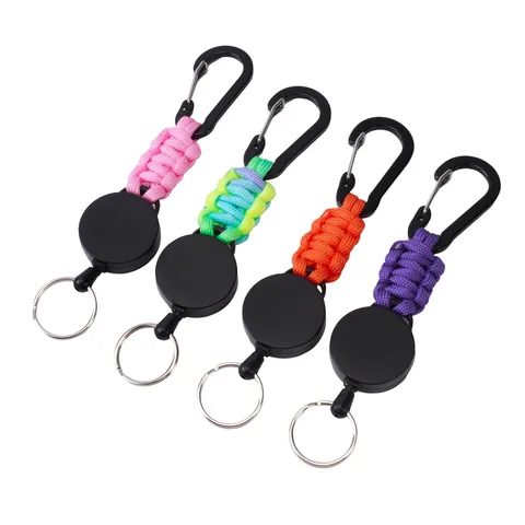 Llavero Retráctil Trenzado de Paracord para Exteriores Alta Elasticidad Antipérdida Hebilla de Tracción de Alambre de Resorte Mosquetón