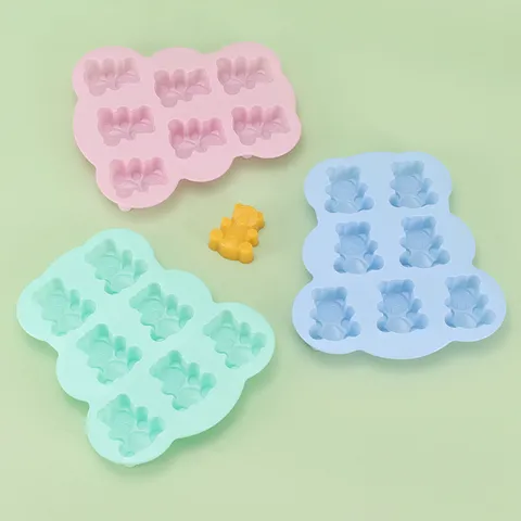 Flexible Silikon Kuchenform 7 Hohlraum Cartoon Bär Schokolade Seife Backform Küche DIY Backwerkzeug