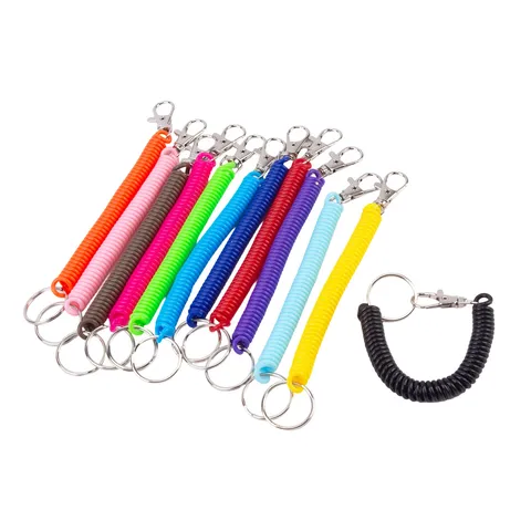 Porte-clés en Corde à Ressort en Plastique Coloré Cordon Spiral Anti-Perte Anneau Élastique avec Mousqueton en Métal