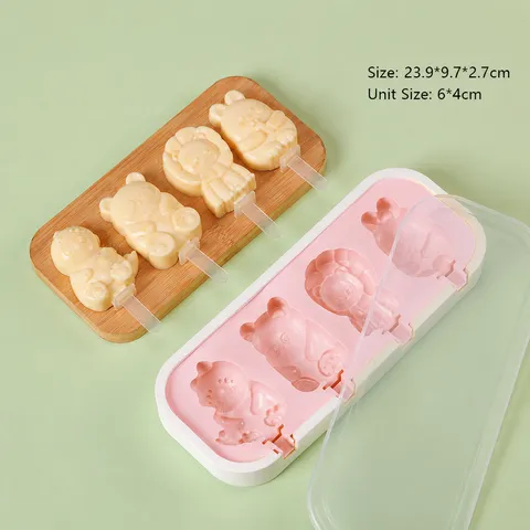 DIY Silikon Eiscreme Form Cartoon Tier Frucht StielEis Bereiter Mit Deckel Und Stäbchen Eiswürfelbehälter Küchenhelfer