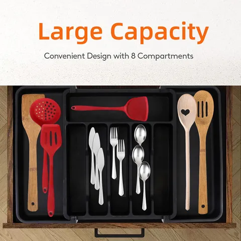 Kitchen Drawer Cutlery Organizer Expandable Plastic Silverware Tray Kitchen Utensil Storage Box Holder For Tableware