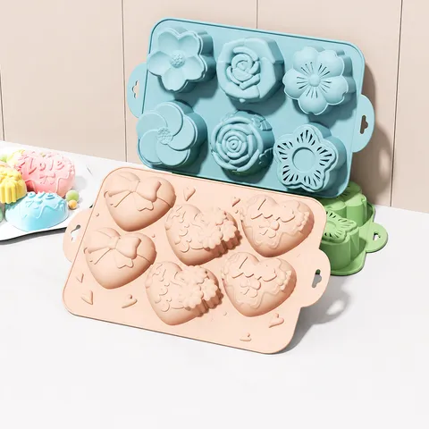 Lebensmittelechtes Silikon Kuchenform 6-Kavitäten Herz Blumen 3D Backform Für Mousse Schokolade DIY Küche Backgeschirr