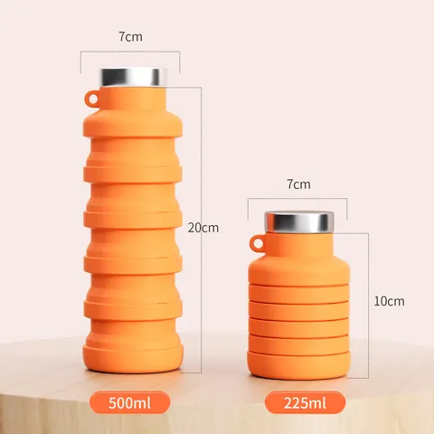 Outdoor Portable Silikon Faltbare Wasserflasche Teleskop Reise Becher Lebensmittelqualität Reise Tasse Mit Haken