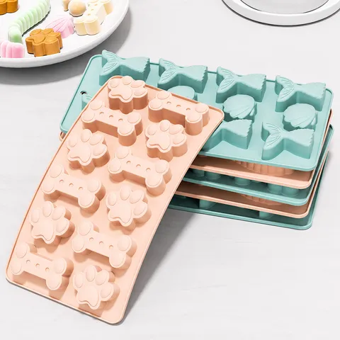 Silikon Haustier Kuchenform Knochen Raupe Meerjungfrau Schwanz Schokoladenform DIY Eiswürfelchale Flexible Backform Küchenwerkzeug