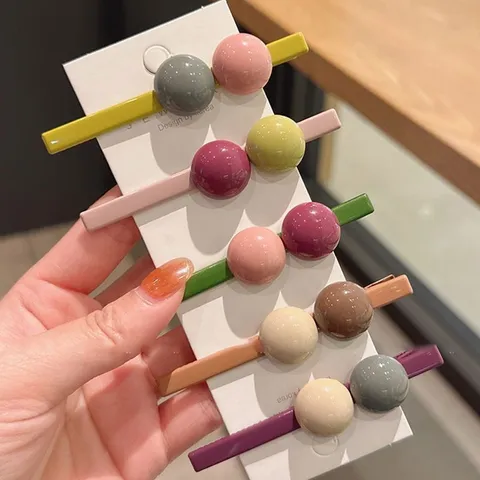 Korean Style Sweet Candy Color Hair Clip Women Side Hairpin Resin Ball Hair Accessories For Daily Styling