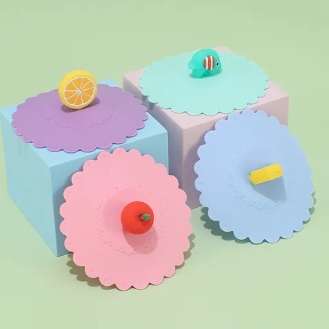 Coperchio per Tazza in Silicone per Alimenti Manico di Frutta Cartone Animato Bordo Sagomato Copertura Antipolvere Stampo Riutilizzabile