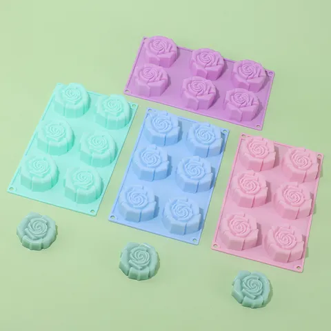 Silikon 6-Hohlraum 3D Rosenblüte Kuchenform DIY Backwerkzeug Für Pudding Gelee Handgemachte Seife Form Küchenbedarf