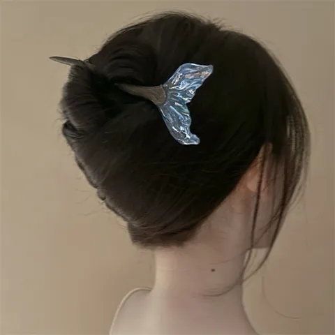 New Chinese Style Wooden Acrylic Fish Tail Hairpin Elegant Vintage Hair Bun Stick Versatile Hair Accessories For Women